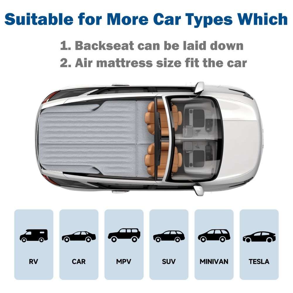 Umbrauto SUV air mattress 1.0 gray laid across car interior top view, fits SUV and more on Tampa Home & Garden Store