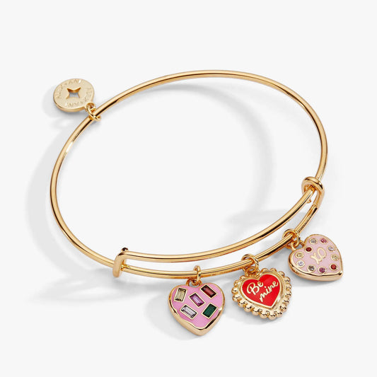 Sweet Shop Be Mine Heart multi‑charm bangle by Alex and Ani, gold tone with colorful enamel hearts on Tampa Home & Garden Store