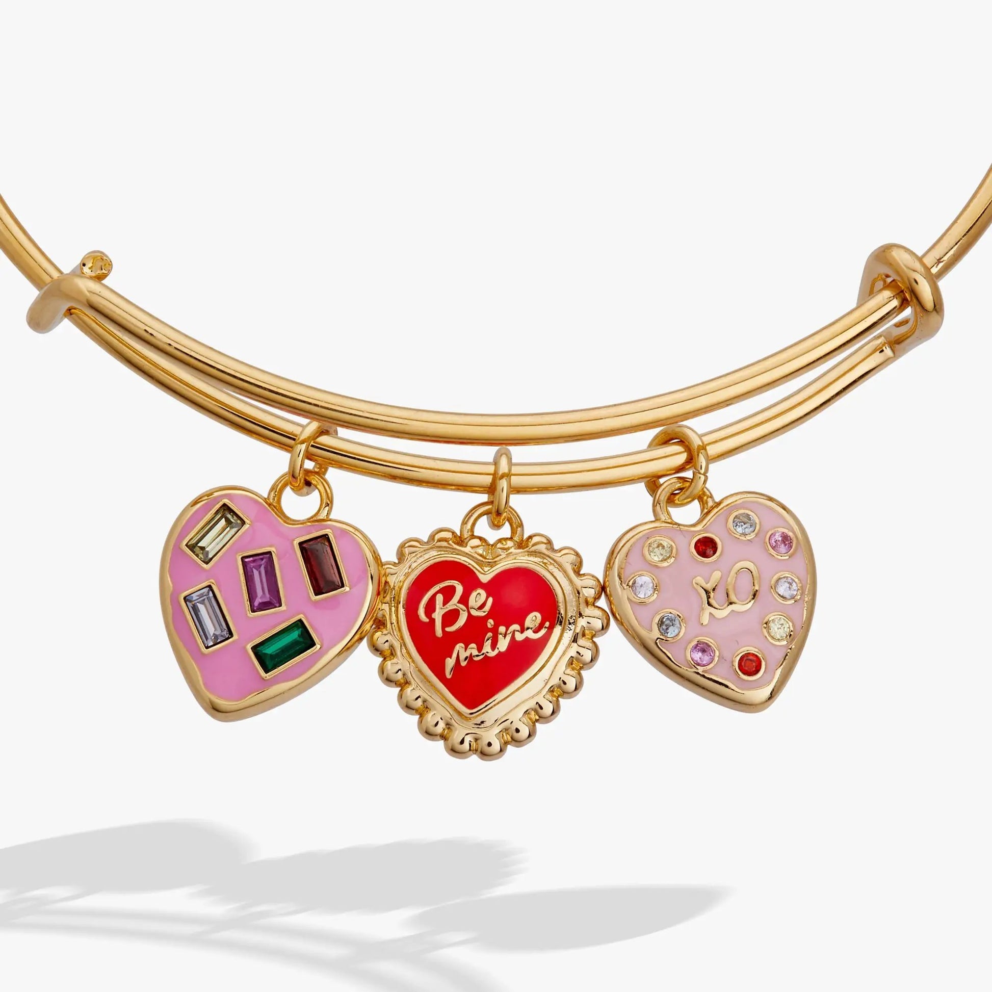Bracelet Sweet Shop Be Mine Heart Multi Charm Bangle with pink enamel charms and gem accents on Tampa Home & Garden Store