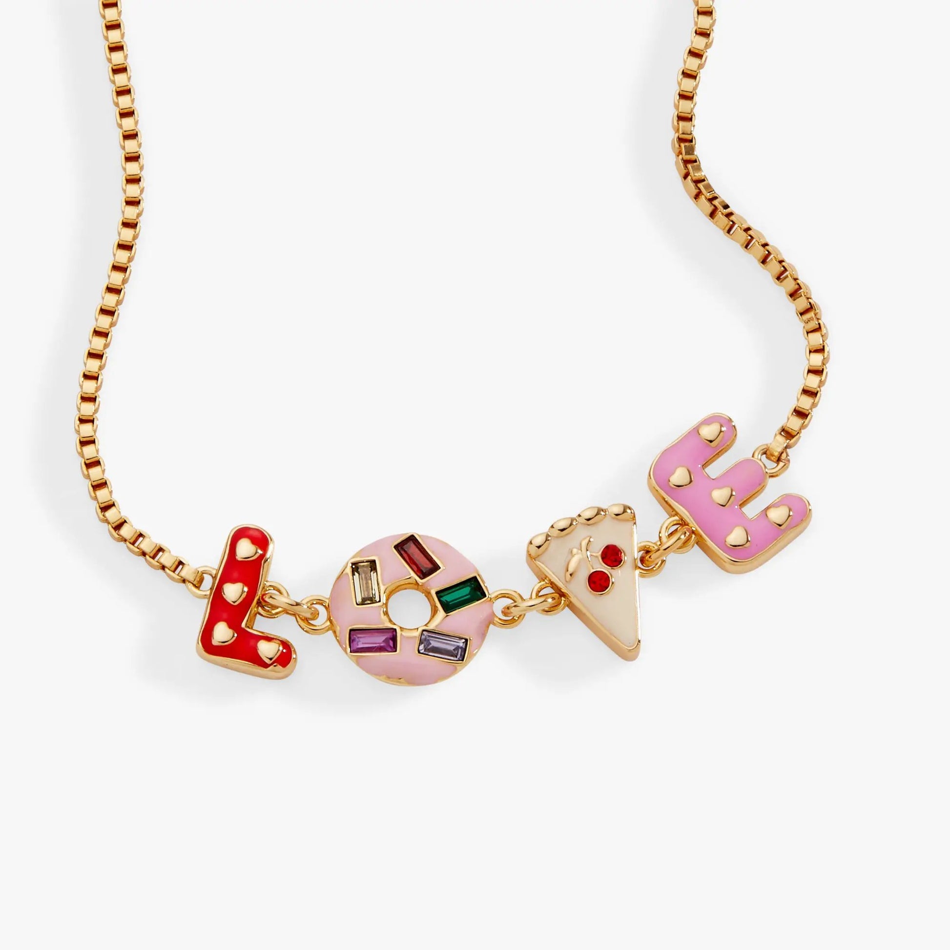 Bracelet Love adjustable bolo with pink enamel letter charms on gold chain by ALEX AND ANI on Tampa Home & Garden Store