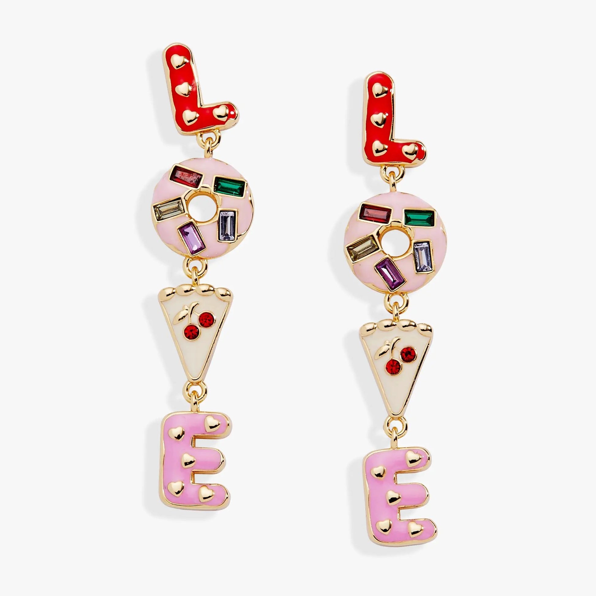 Sweet Shop Love earrings by ALEX AND ANI; red L-top with hearts, pink donut pendant, 2 earrings on Tampa Home & Garden Store