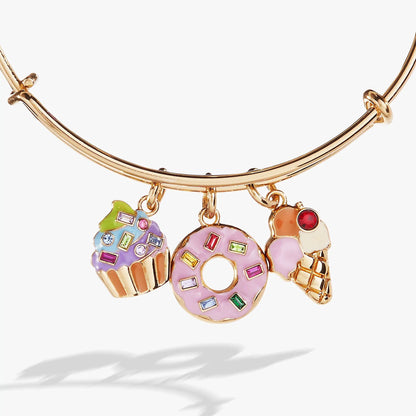 Sweet Treats Multi Charm Bangle, rose-gold bracelet with enamel cupcake and donut charms on Tampa Home & Garden Store