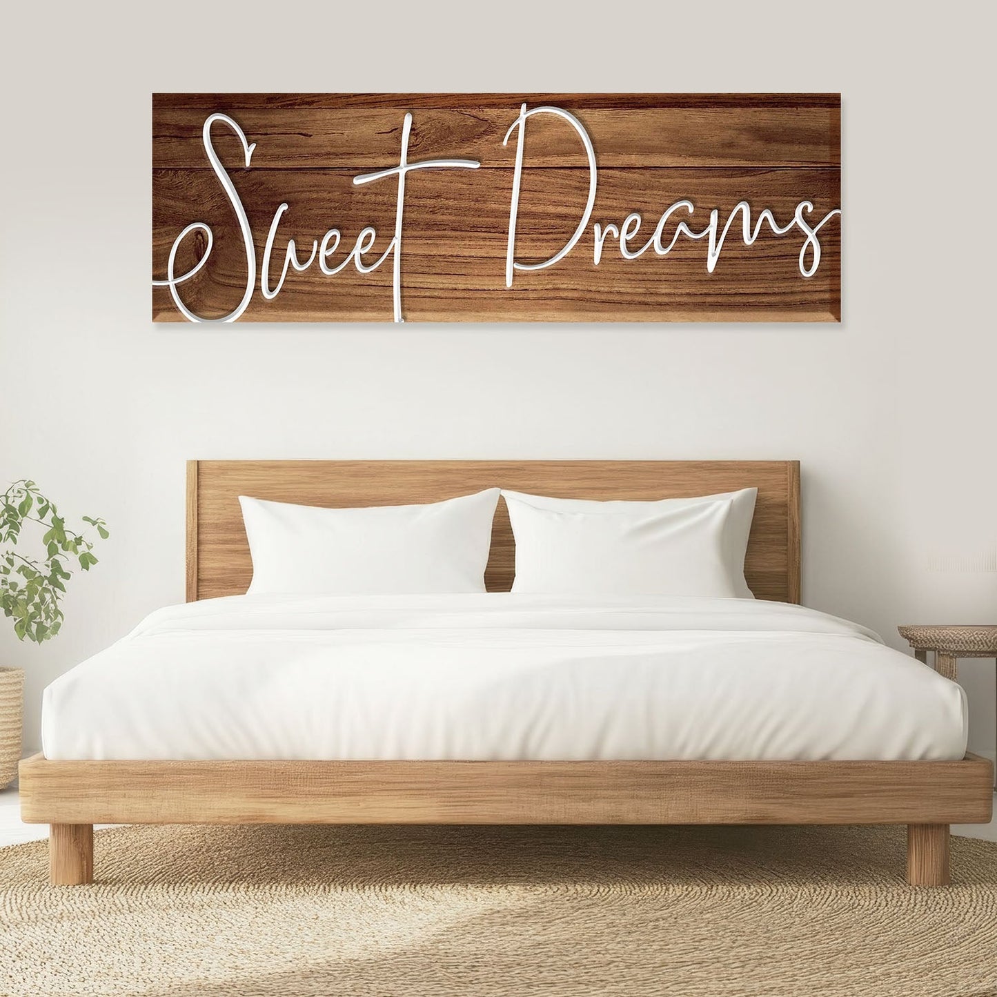 Sweet Dreams Sign VII canvas by Tailored Canvases, crafting canvas with white script on wood background on Tampa Home & Garden Store