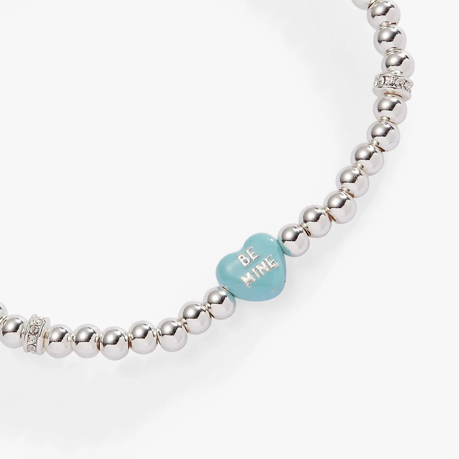 Sweethearts Be Mine stretch bracelet with silver beads and turquoise BE MINE heart on Tampa Home & Garden Store