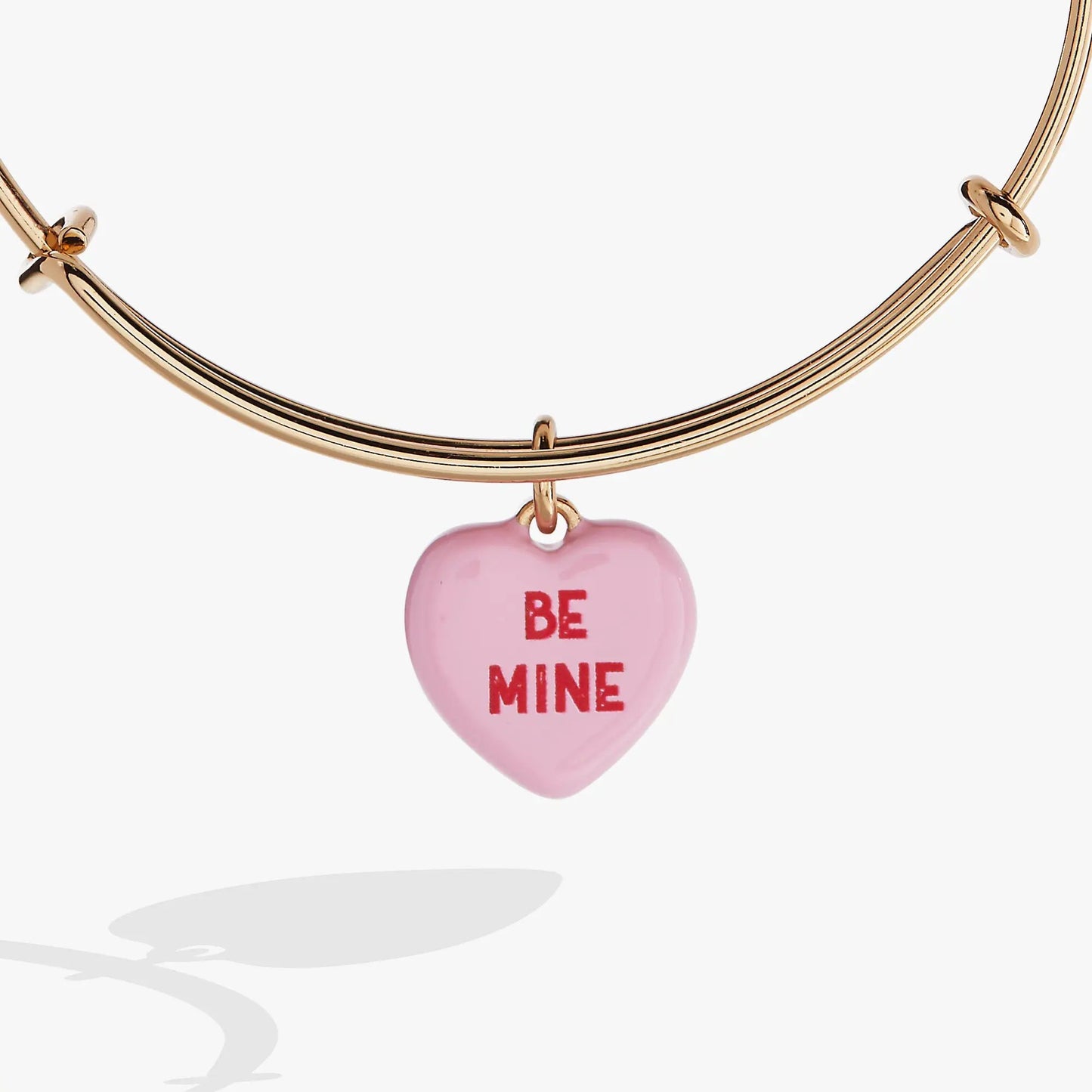 Sweethearts Be Mine charm bangle bracelet with pink heart pendant on rose-gold metal on Tampa Home & Garden Store