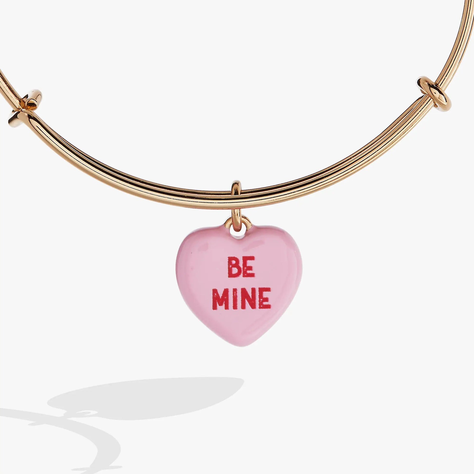 Sweethearts Be Mine charm bangle bracelet with pink heart pendant on rose-gold metal on Tampa Home & Garden Store