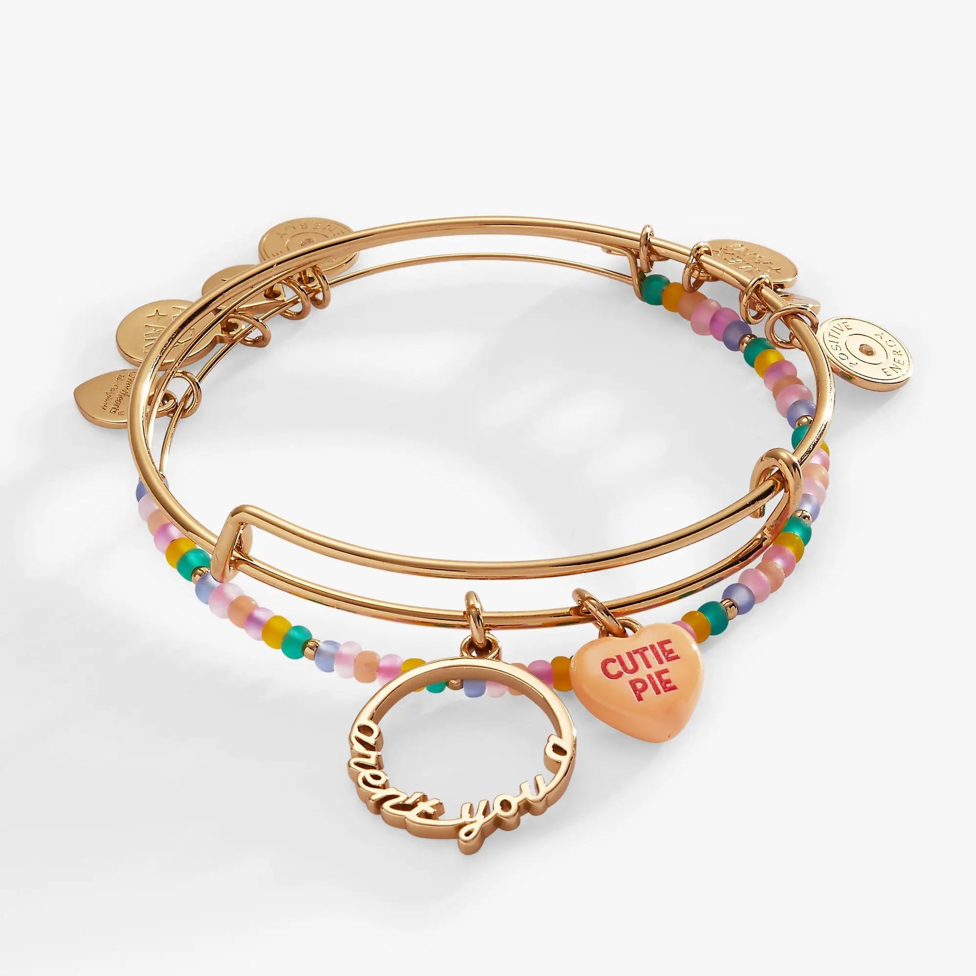 Sweethearts Aren't You A Cutie Pie bangles 2 ALEX AND ANI rose gold tone rainbow beads on Tampa Home & Garden Store
