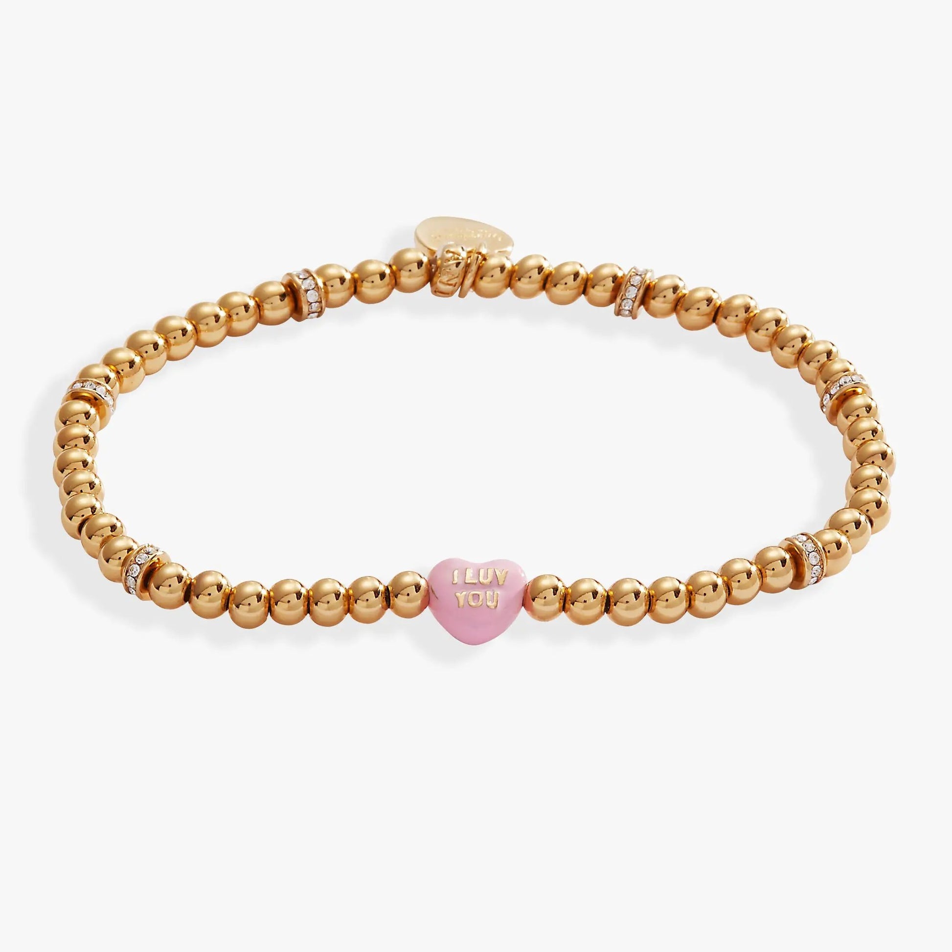 Bracelet Sweethearts I Luv You stretch bracelet with gold-tone beads and pink heart charm on Tampa Home & Garden Store