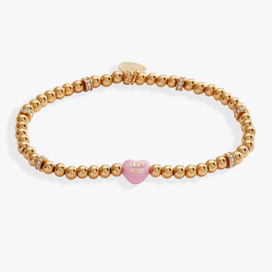 Bracelet Sweethearts I Luv You stretch bracelet with gold-tone beads and pink heart charm on Tampa Home & Garden Store