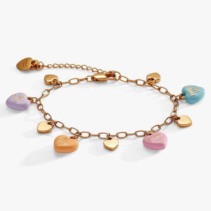 Sweethearts Multi-Charm Bracelet by ALEX AND ANI with enamel heart charms on gold chain on Tampa Home & Garden Store