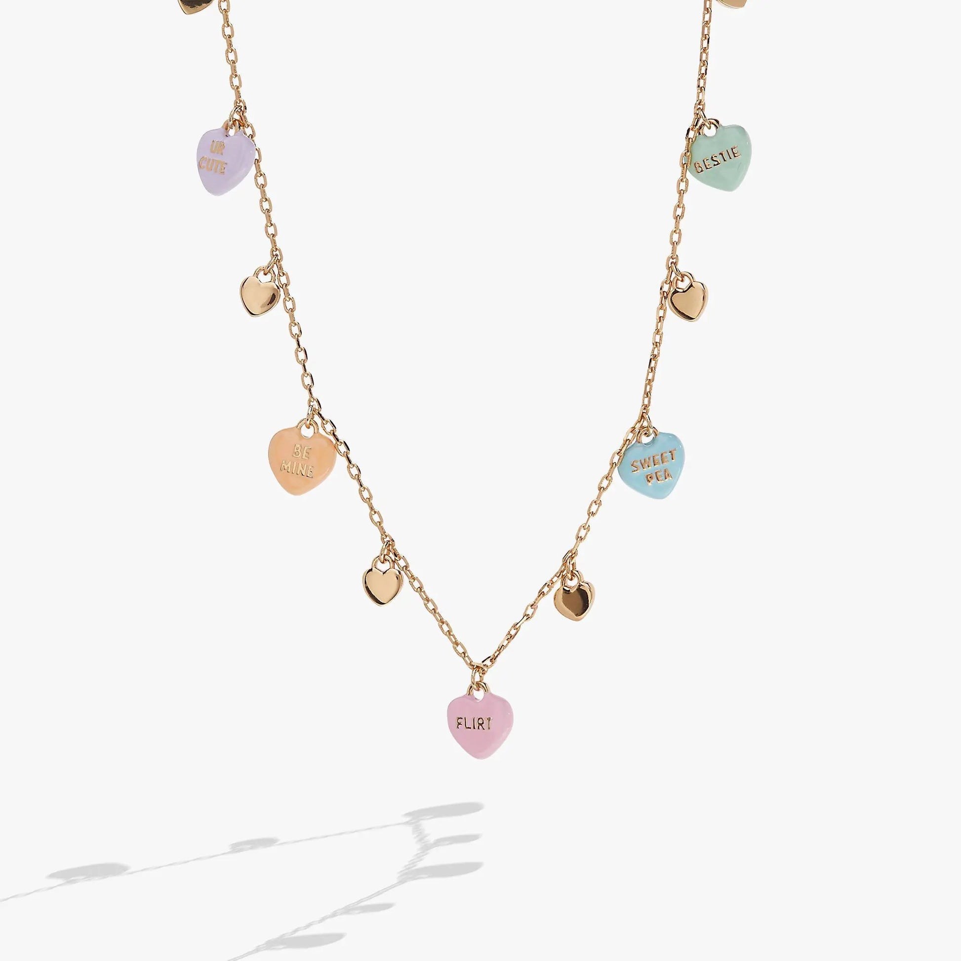 Sweethearts Multi-Charm Necklace by ALEX AND ANI with pastel enamel discs and gold hearts on Tampa Home & Garden Store