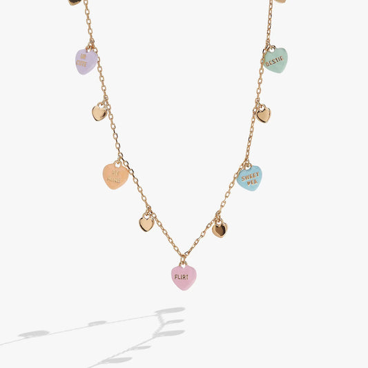Sweethearts Multi-Charm Necklace by ALEX AND ANI with pastel enamel discs and gold hearts on Tampa Home & Garden Store