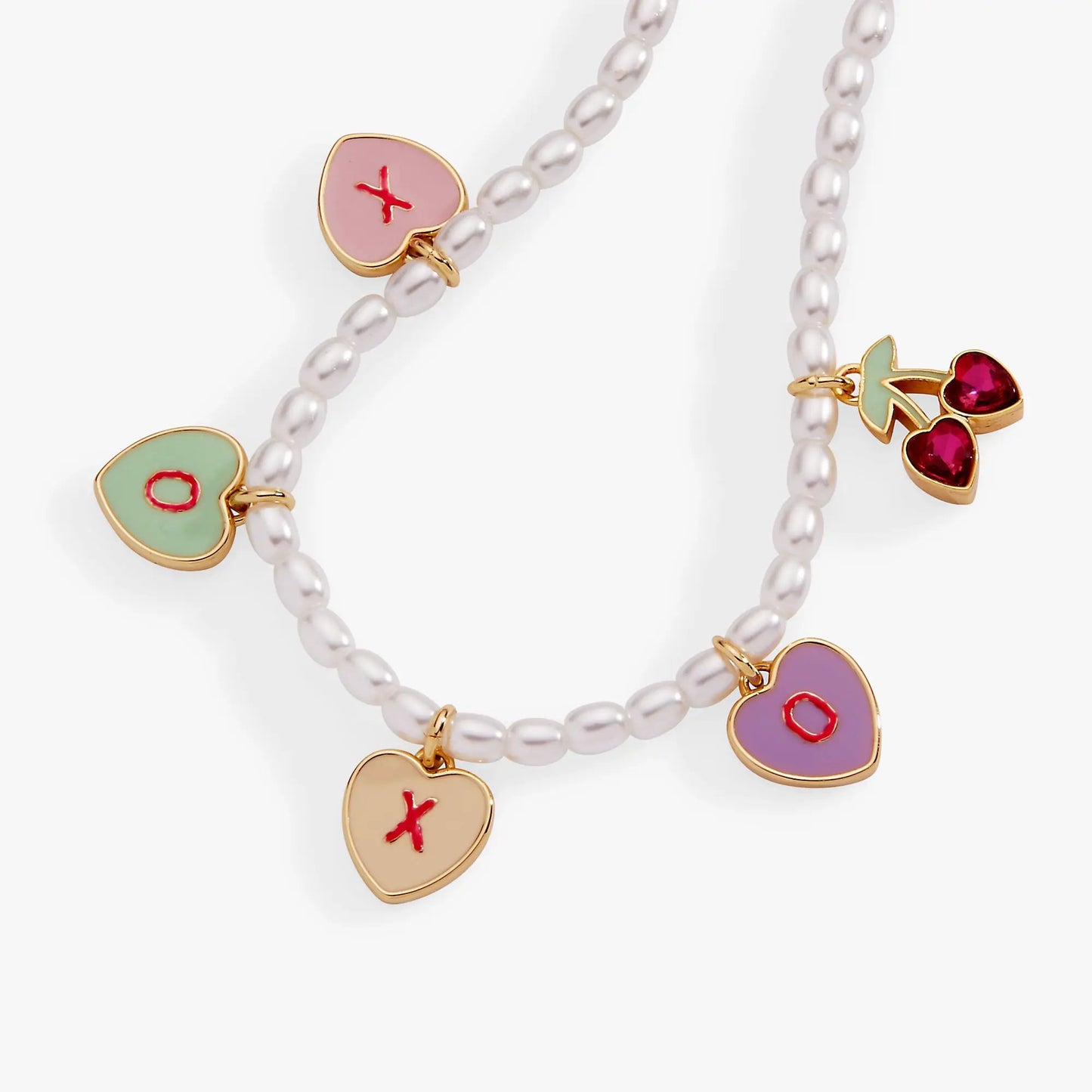 Bracelet Sweethearts XOXO Heart Charm Beaded Pearl by ALEX AND ANI; 3 enamel hearts on Tampa Home & Garden Store