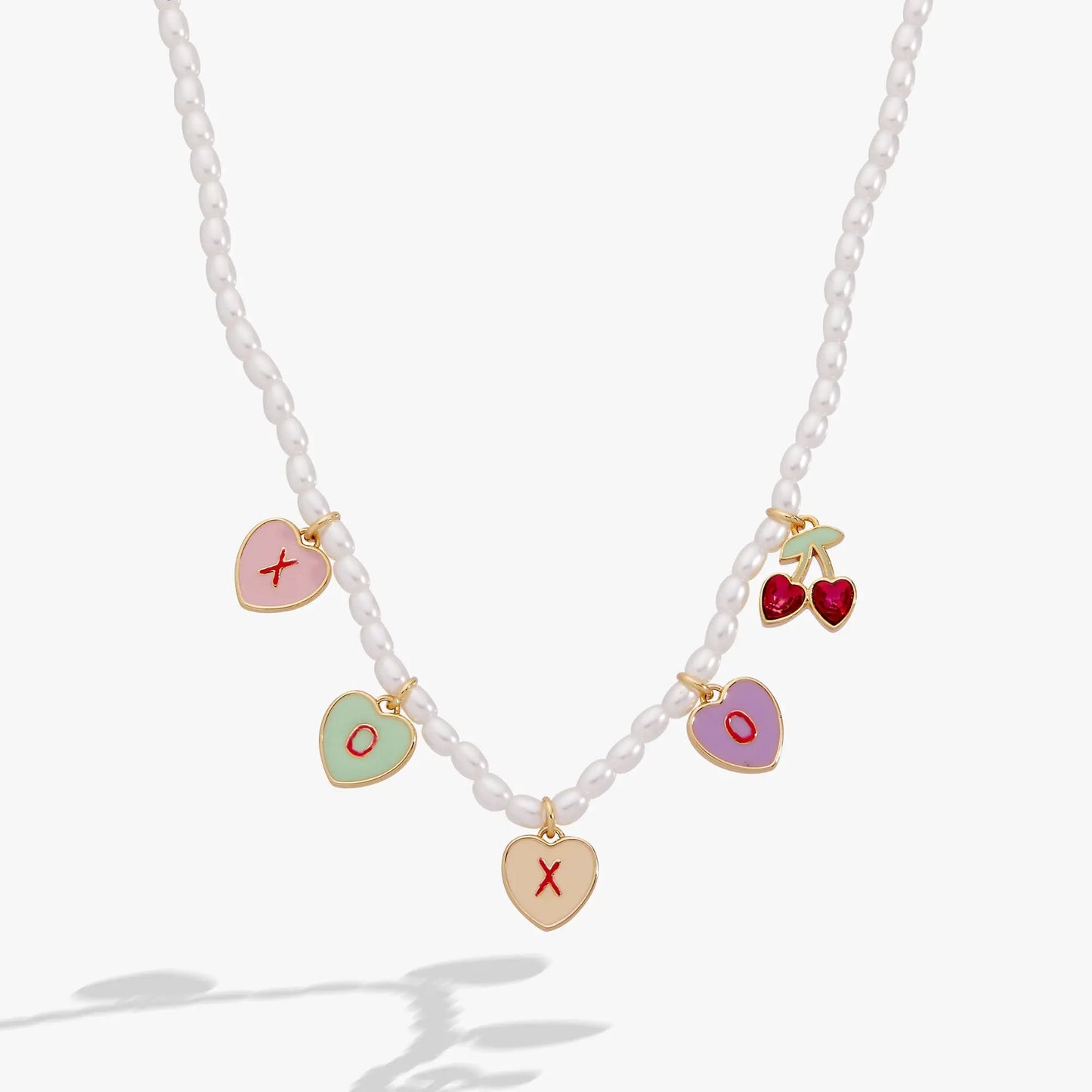 Sweethearts XOXO Heart Charm Pearl Necklace