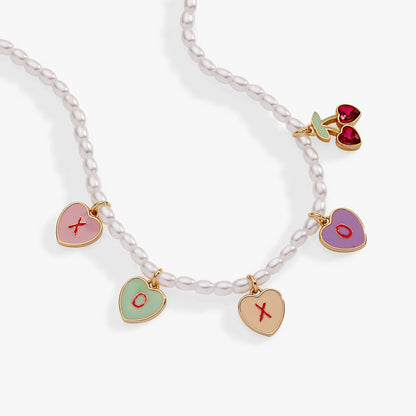 Sweethearts XOXO Heart Charm Pearl Necklace