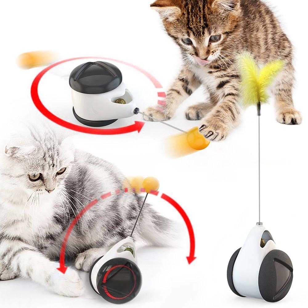 Stevvex ST80PTAE24 interactive cat balance toy with catnip ball and feather wand on Tampa Home & Garden Store