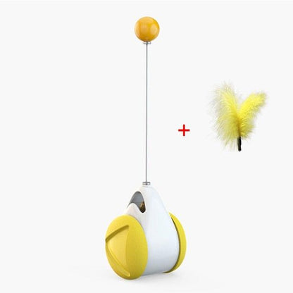 Swing Toys for Cats Stevvex balance car with yellow wheels, white body, catnip feather wand on Tampa Home & Garden Store