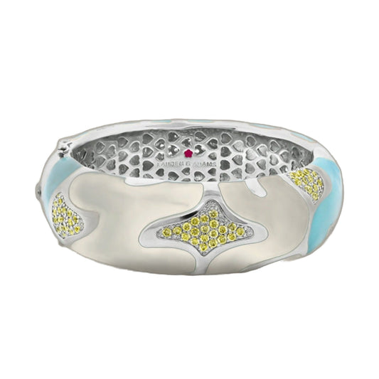 Swirl Tattoo Bangle hinged bracelet by Lauren G Adams with blue enamel and yellow stones on Tampa Home & Garden Store