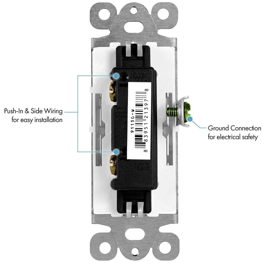 USE Momentary Contact Decorator Switch Single Pole 15A 120-277V  - White