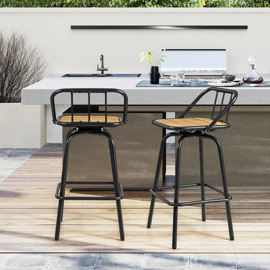 360° Swivel Bar Stool Set of 2 with Footrest and Backrest-Balck & Natural - Tampa Home & Garden Store