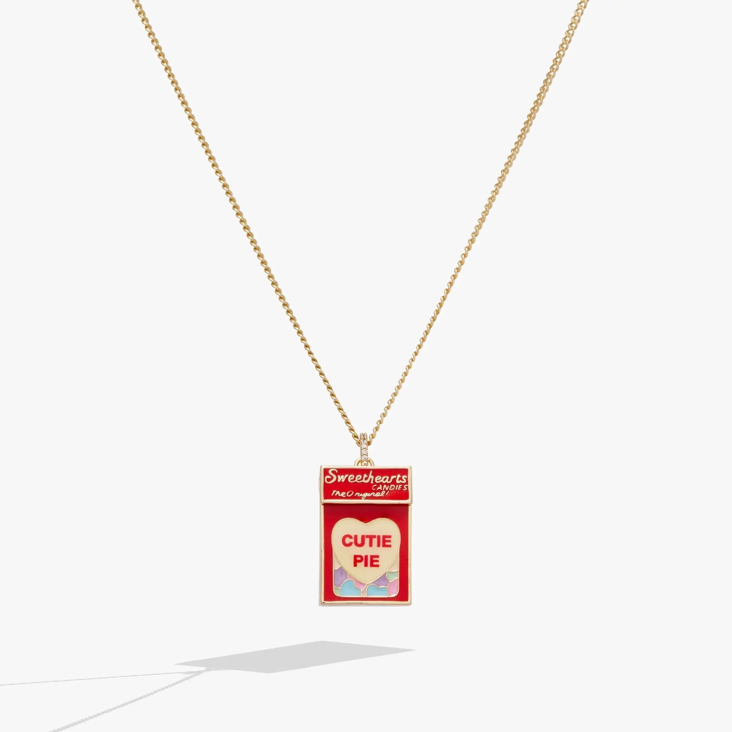 Sweethearts Box Locket Necklace by Alex and Ani, gold-tone chain, red candy-box pendant on Tampa Home & Garden Store