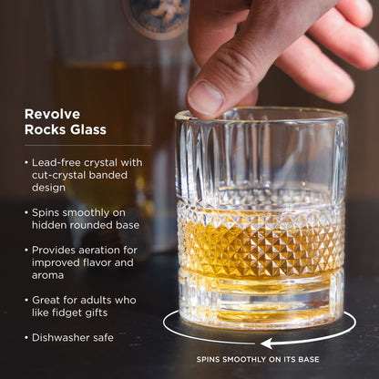 Rotating crystal whiskey rocks glass for the home