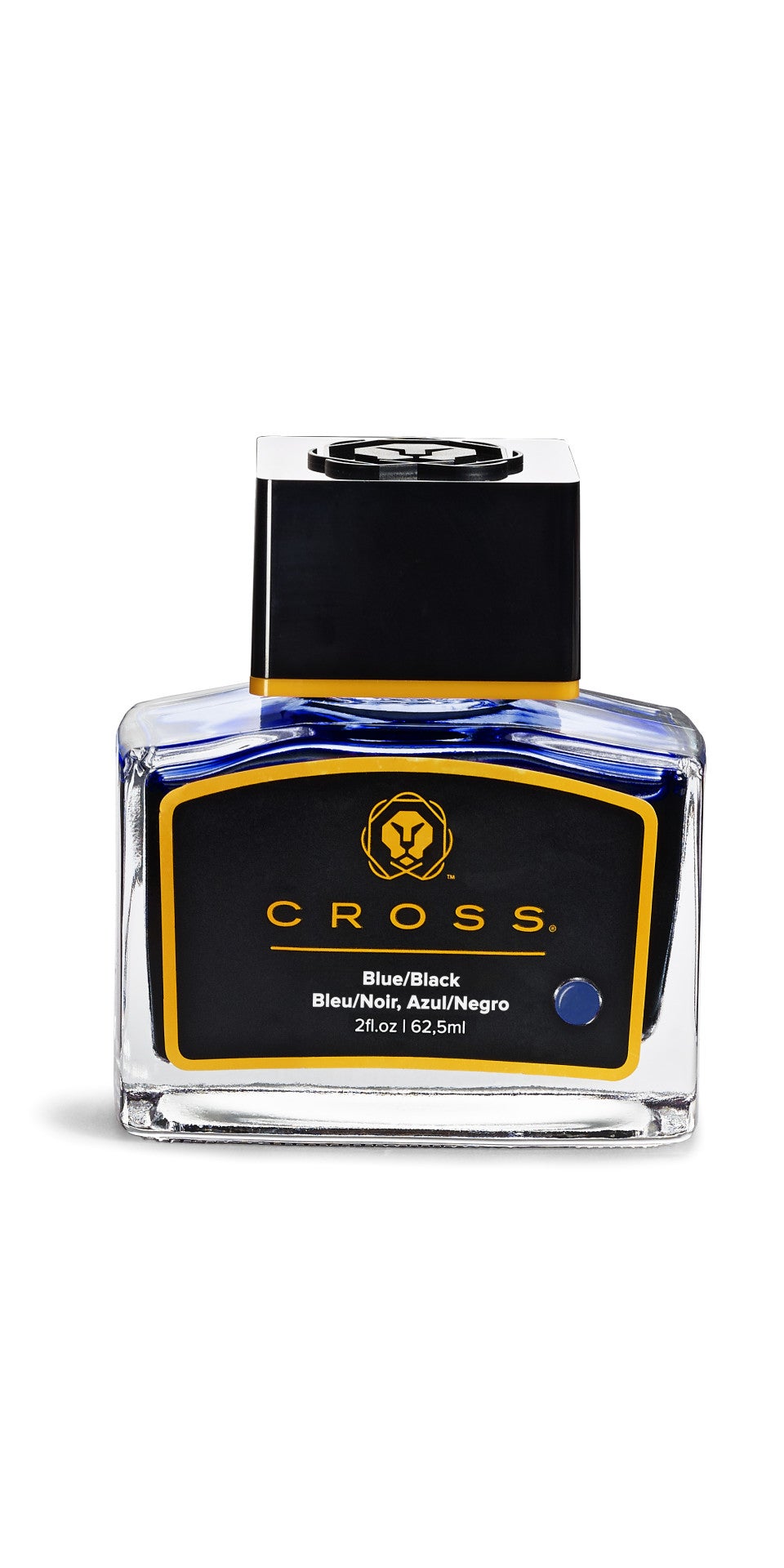 Cross fountain pen ink Blue/Black in a glass bottle with black cap and yellow label on Tampa Home & Garden Store