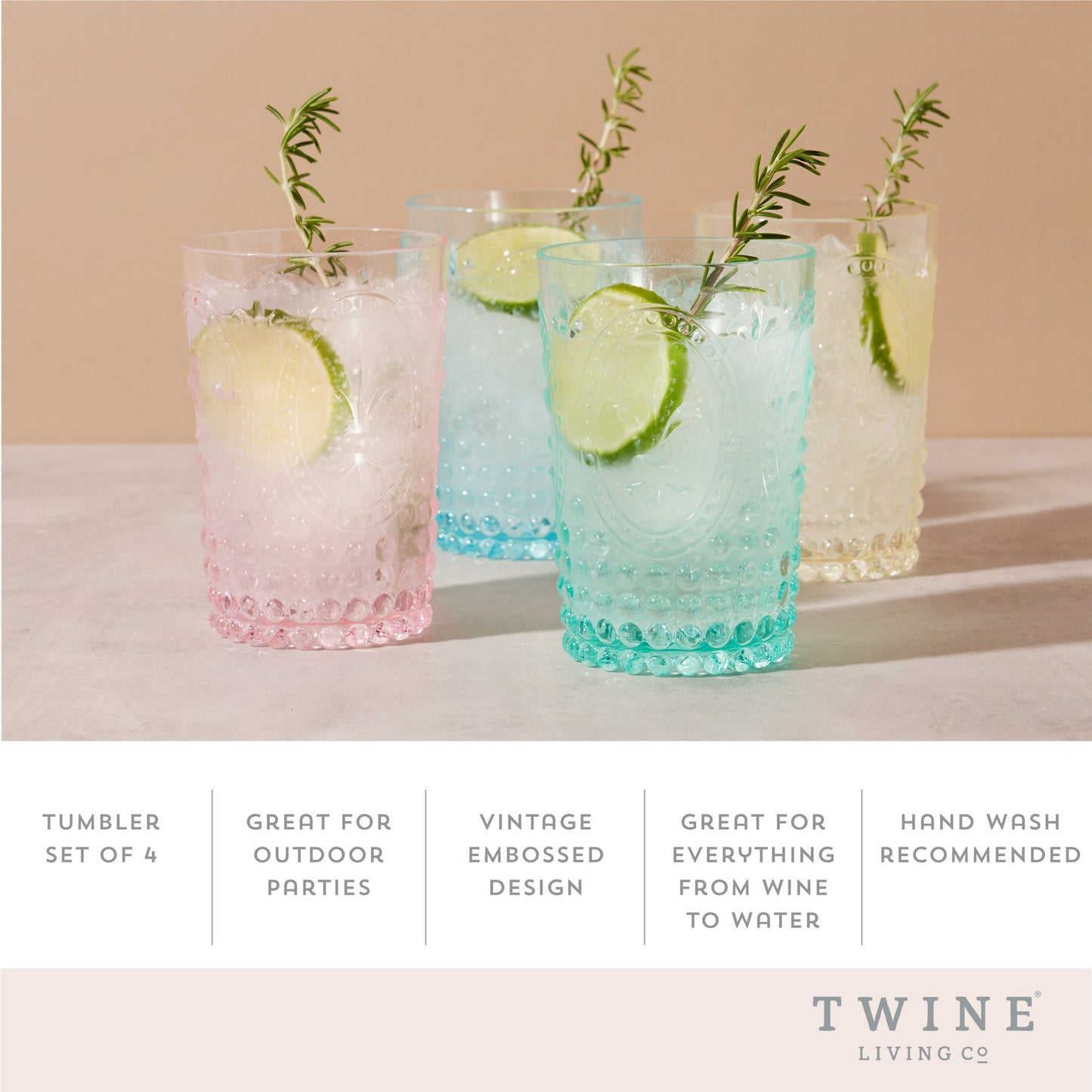 Pastel Acrylic Embossed Tumbler Set of Four