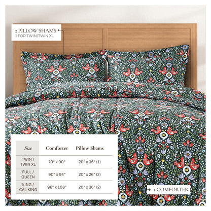 Odette Christmas comforter set with 2 pillow shams on a floral holiday pattern bed on Tampa Home & Garden Store