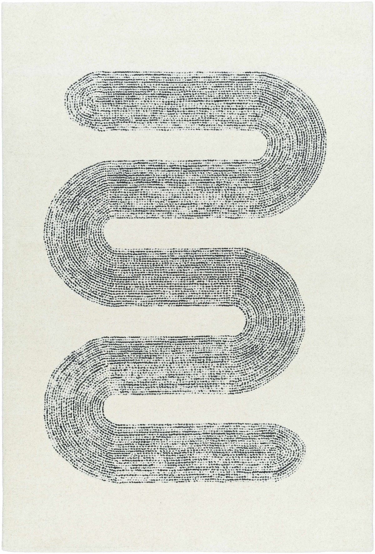 Saura Wool Area Rug - Clearance cream with black serpentine dotted pattern by Boutique Rugs on Tampa Home & Garden Store