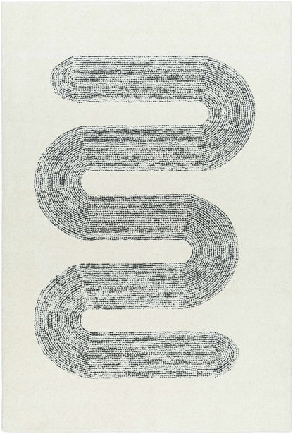 Saura Wool Area Rug - Clearance cream with black serpentine dotted pattern by Boutique Rugs on Tampa Home & Garden Store