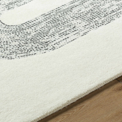 Saura Wool Area Rug cream with black pattern by Boutique Rugs, wool pile rug on Tampa Home & Garden Store