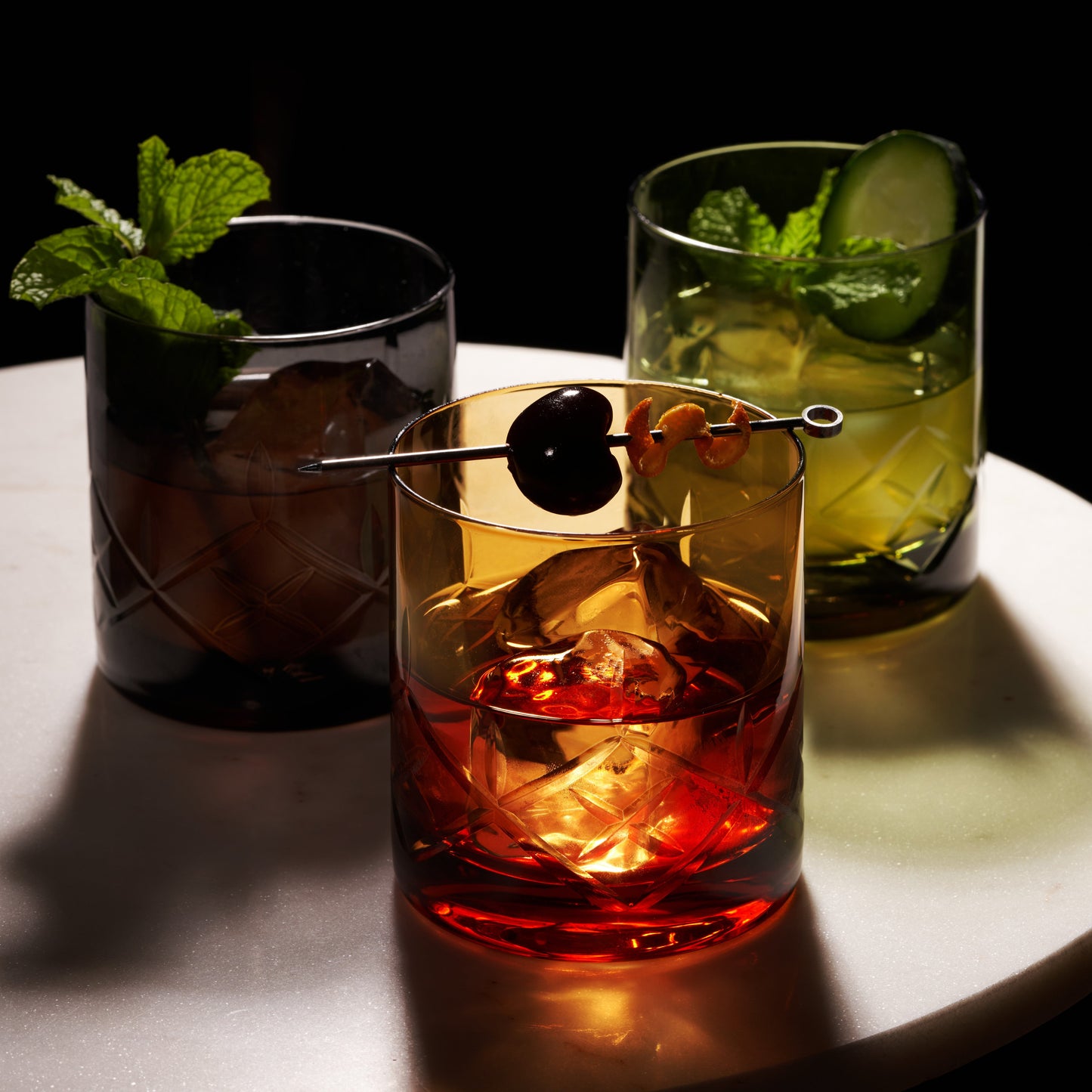 Admiral Amber Crystal Rocks Glasses Set Of Two