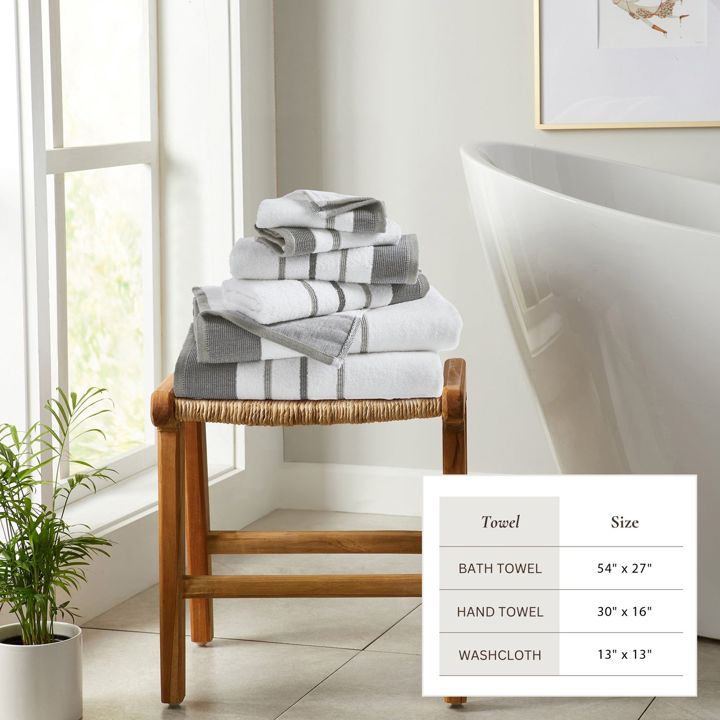 Soft Cotton Bath Towel Set and Stripe Detail