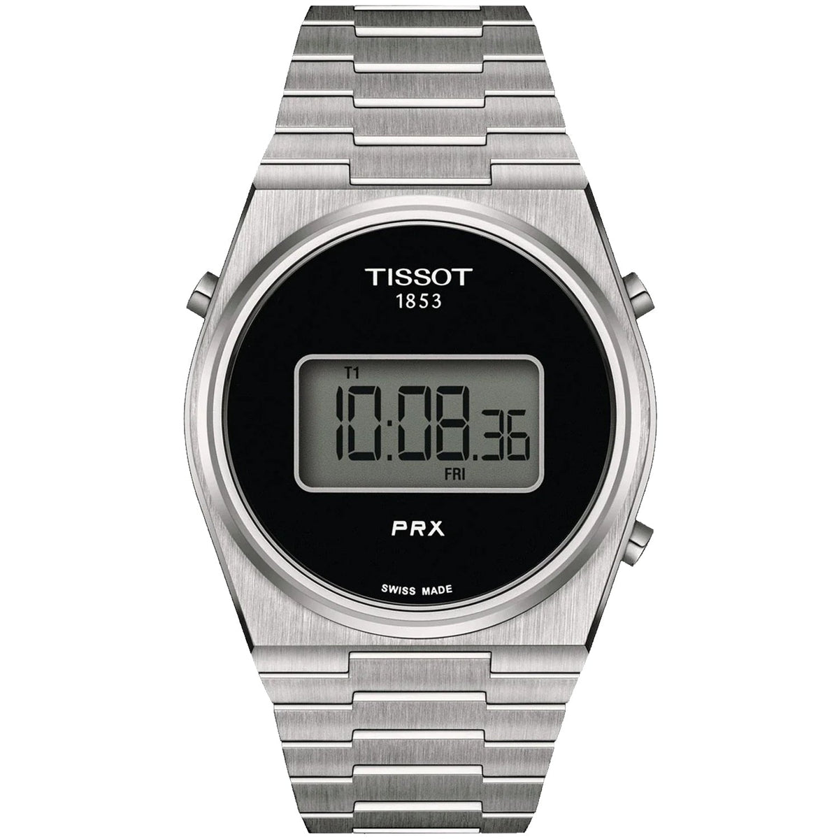 Tissot PRX Digital men's watch with stainless steel bracelet and black dial digital display on Tampa Home & Garden Store
