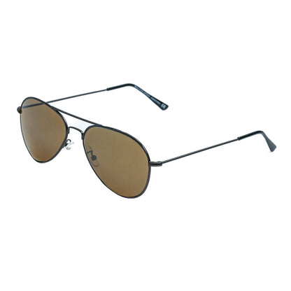 Tomahawk sunglasses by Skeleton Optics, black metal aviator frame with brown lenses on Tampa Home & Garden Store