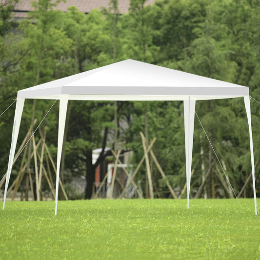 10x10 ft canopy tent GemGear white frame with stakes on lawn on Tampa Home & Garden Store