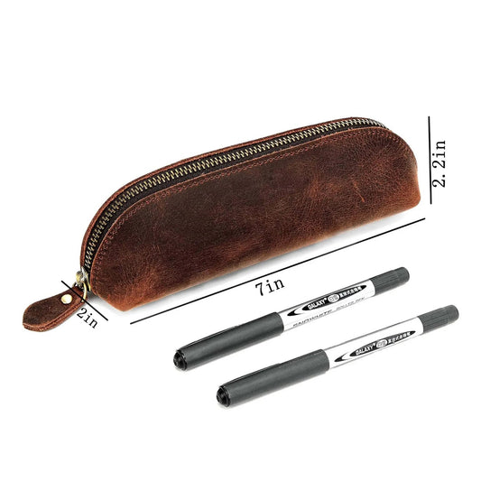 Slider pencil case leather pouch brown with gold zipper for artists on Tampa Home & Garden Store