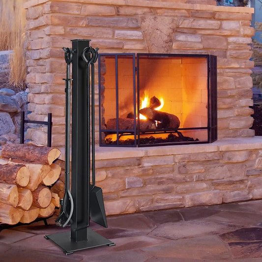 5 Piece Iron Fireplace Tool Set With Tongs