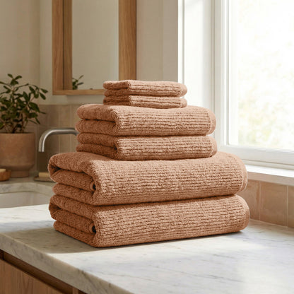 Turkish Cotton Ribbed Bath Towel Set and 6 Pieces