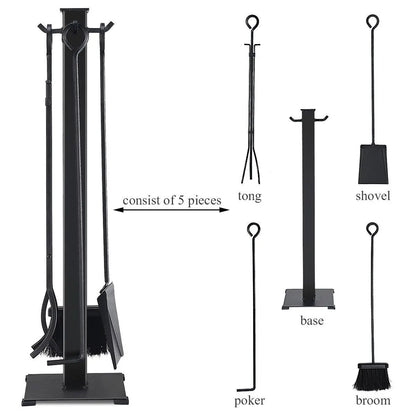 5 Piece Iron Fireplace Tool Set With Tongs
