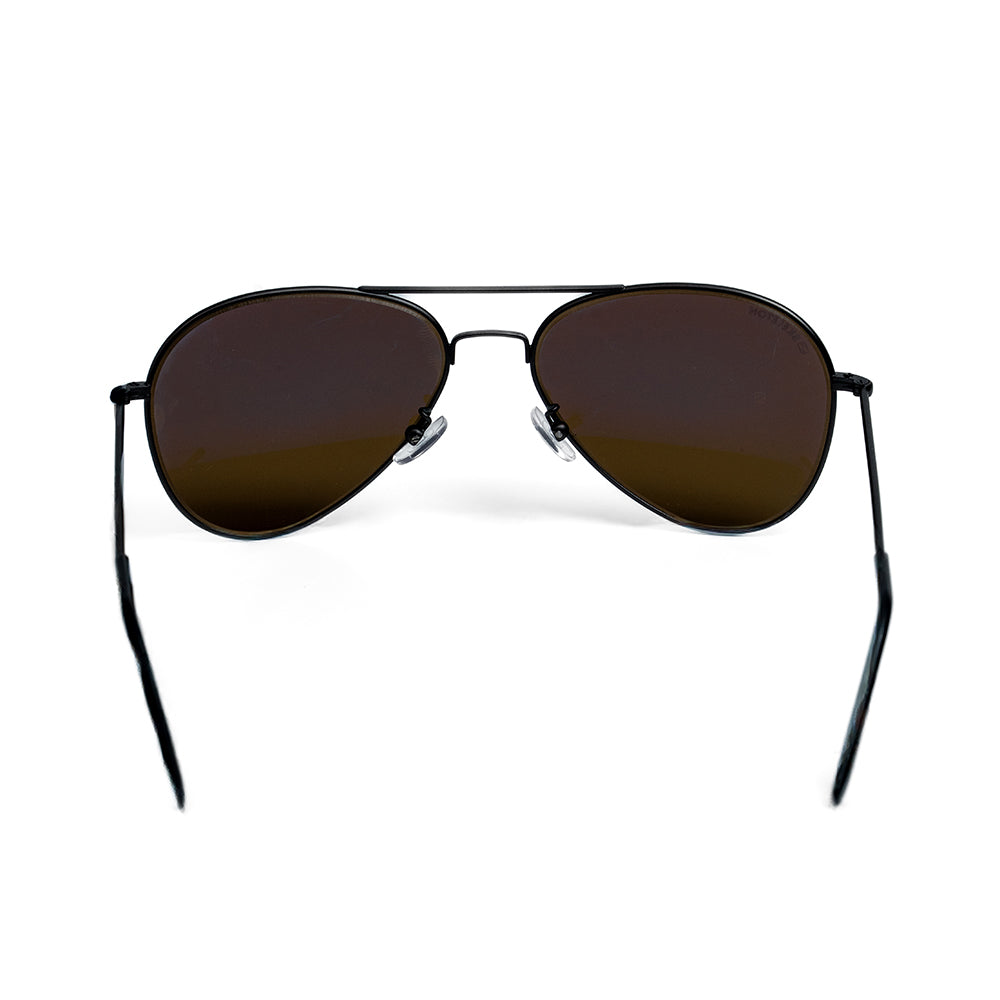 Tomahawk sunglasses by Skeleton Optics, black metal aviator with brown lenses on Tampa Home & Garden Store