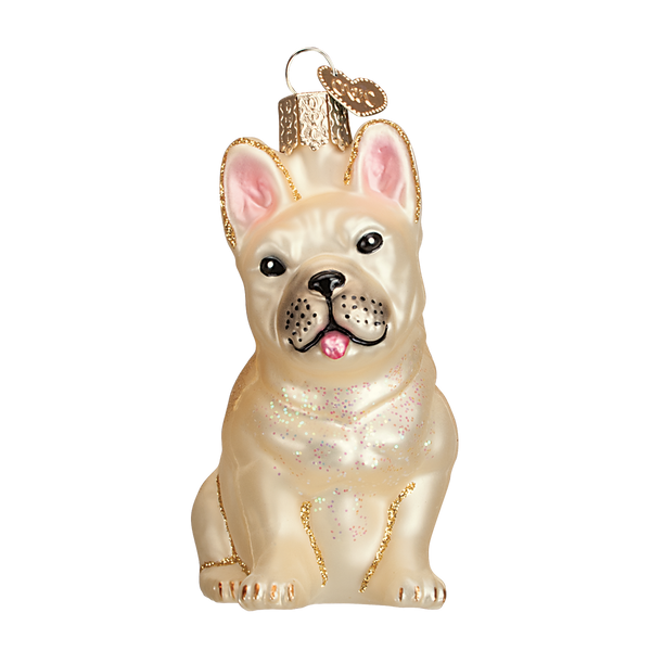 Ornement en verre soufflé représentant un bouledogue français