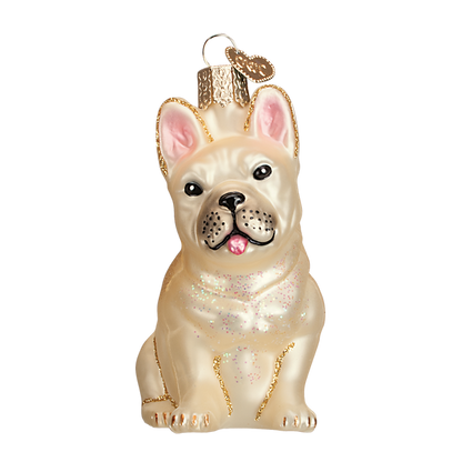 Ornement en verre soufflé représentant un bouledogue français