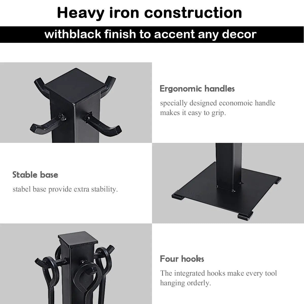 5 Piece Iron Fireplace Tool Set With Tongs