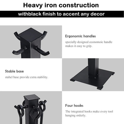 5 Piece Iron Fireplace Tool Set With Tongs