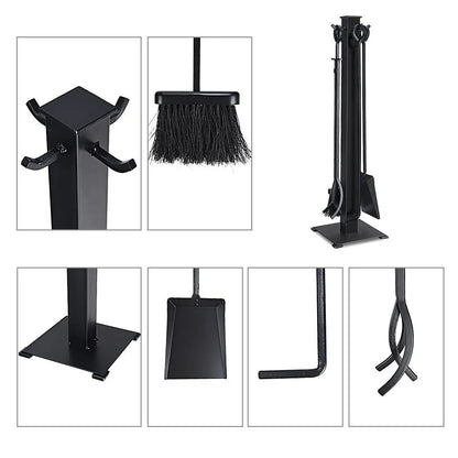 5 Piece Iron Fireplace Tool Set With Tongs