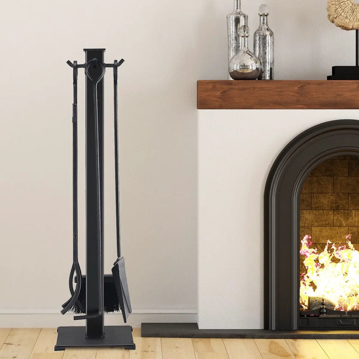 5 Piece Iron Fireplace Tool Set With Tongs