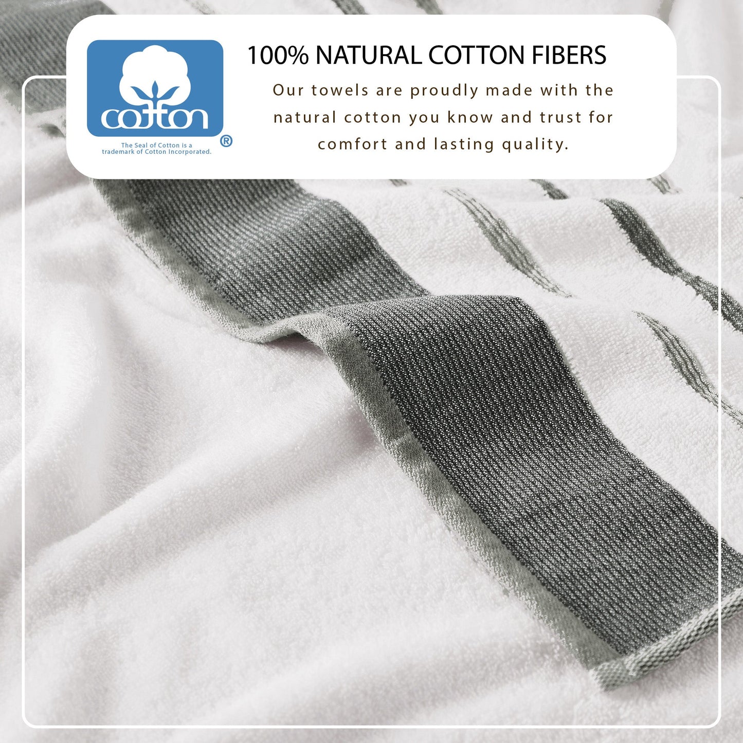 Soft Cotton Bath Towel Set and Stripe Detail