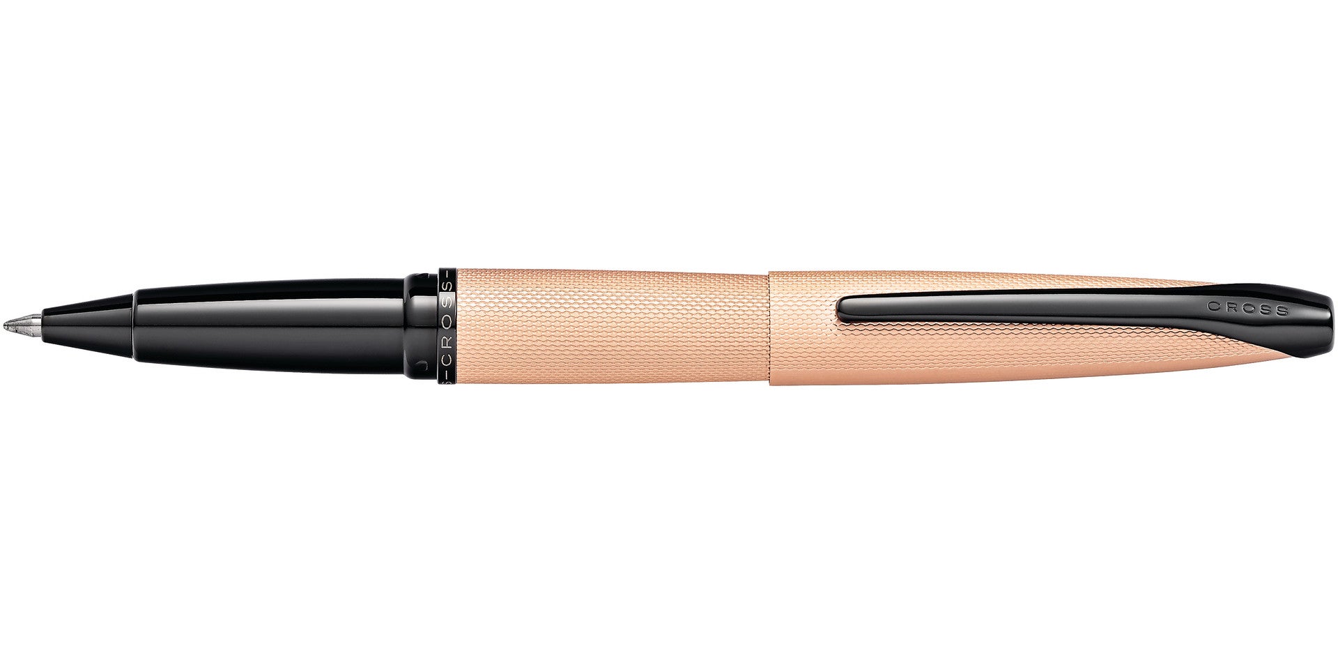 ATX brushed rose gold rollerball pen by A.T. Cross with black cap and knurled barrel on Tampa Home & Garden Store
